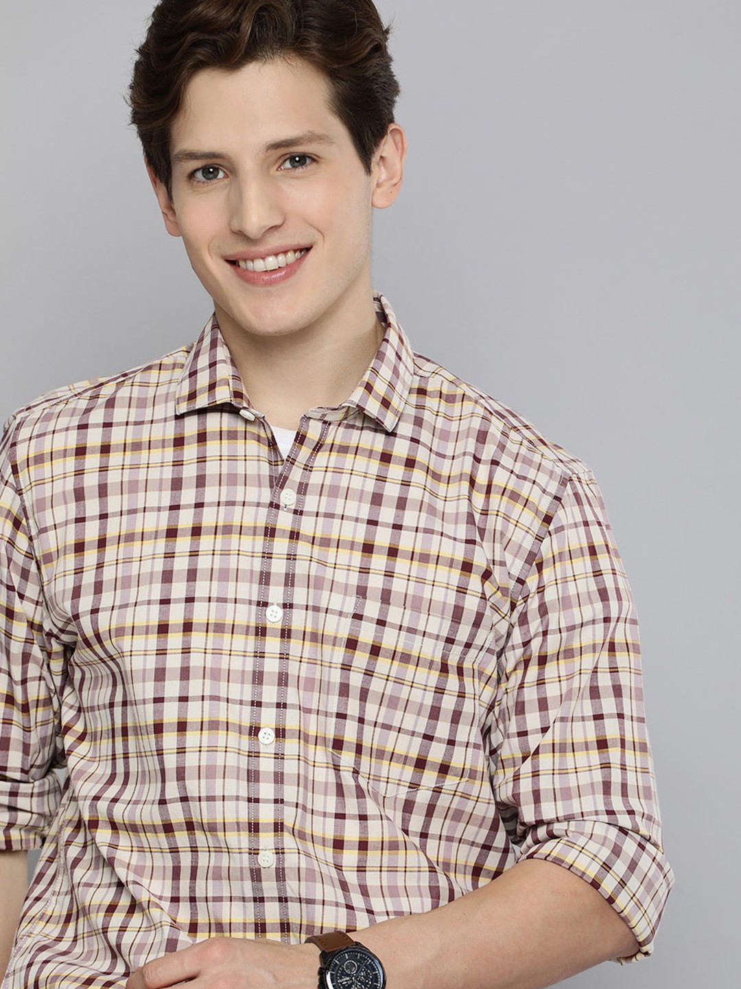 

Mast & Harbour Men Brown & Off-White Checked Casual Cotton Shirt