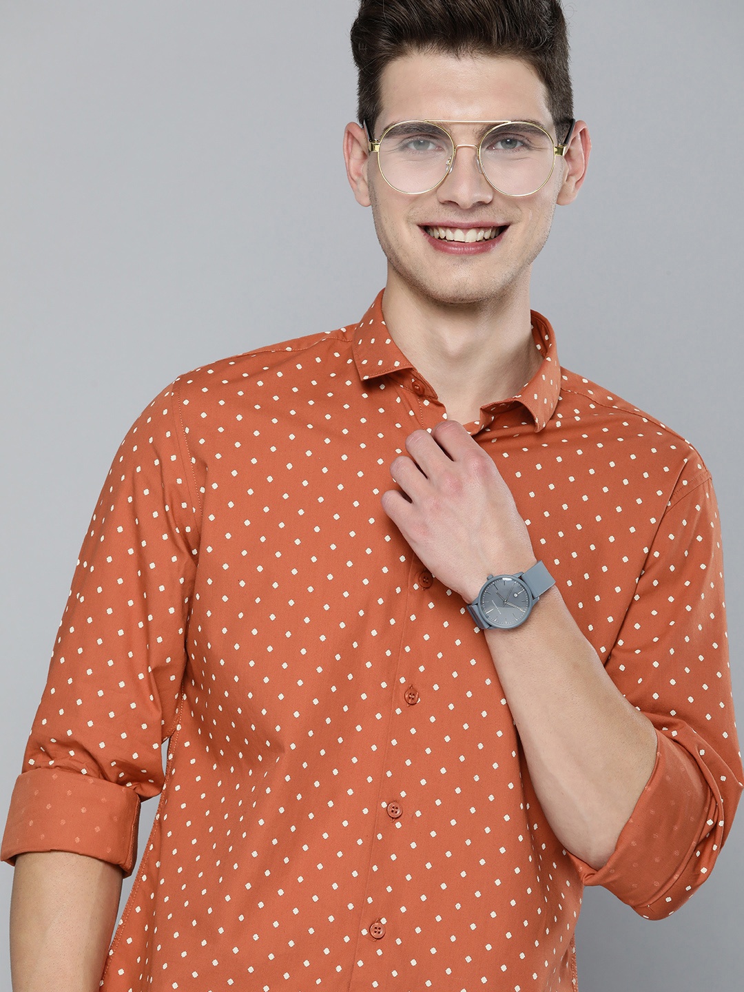 

Mast & Harbour Men Rust Orange Printed Casual Shirt