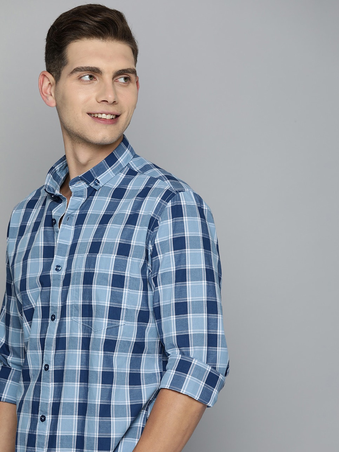 

Mast & Harbour Men Blue Tartan Checked Pure Cotton Casual Shirt