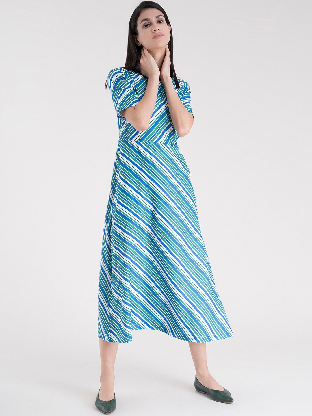 

FableStreet Blue & White Striped Midi Dress