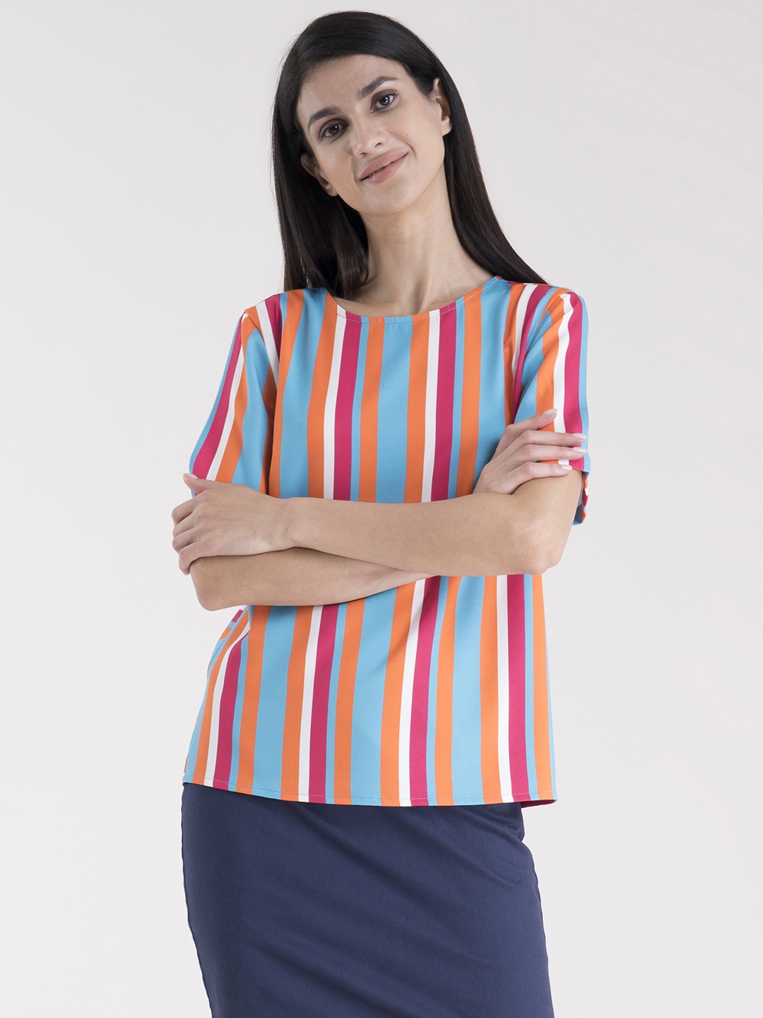 

FableStreet Multicoloured Striped Regular Top, Multi