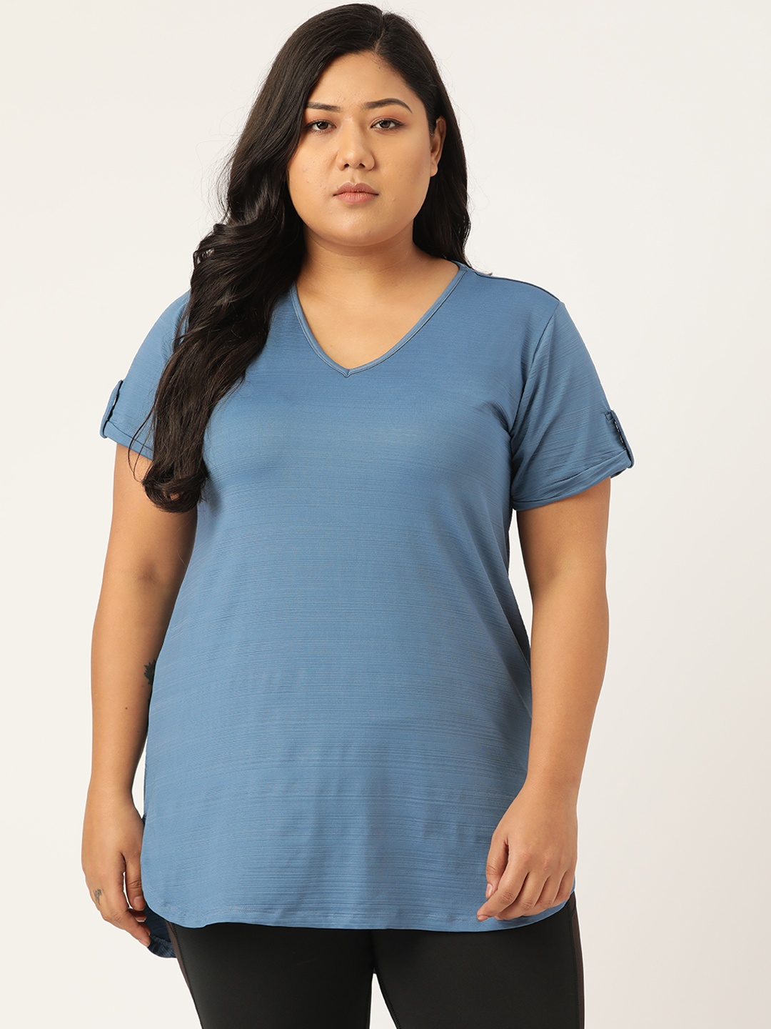 

SPIRIT ANIMAL Blue Solid Plus Size Carefree Tunic Longline Top