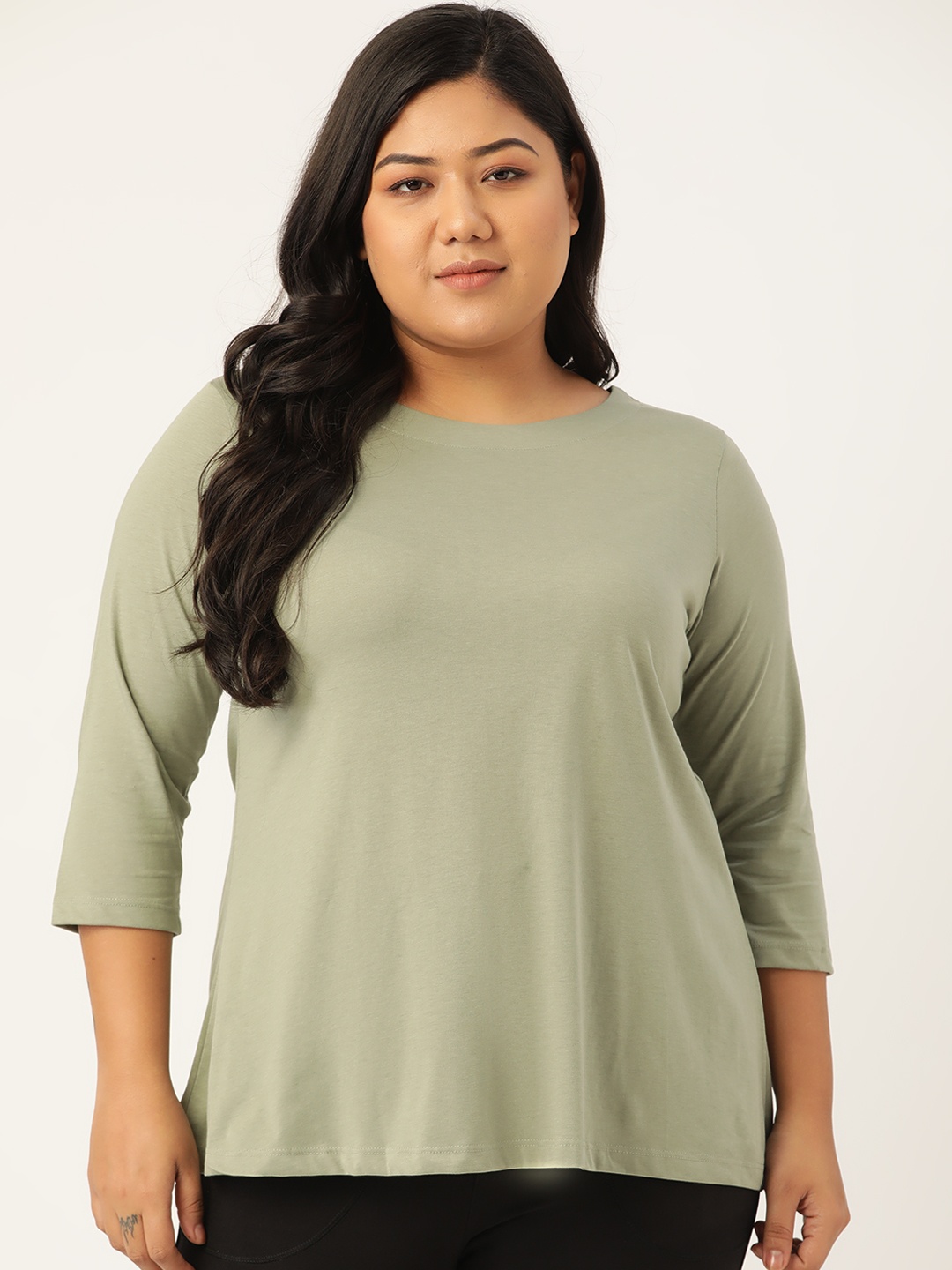 

SPIRIT ANIMAL Olive Green Solid Plus Size Cutout Back Top