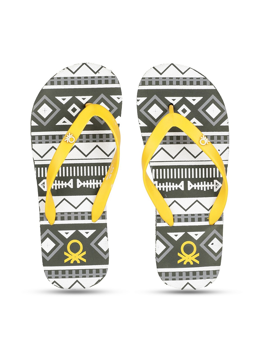 

United Colors of Benetton Men Yellow & Grey Printed Thong Flip Flops