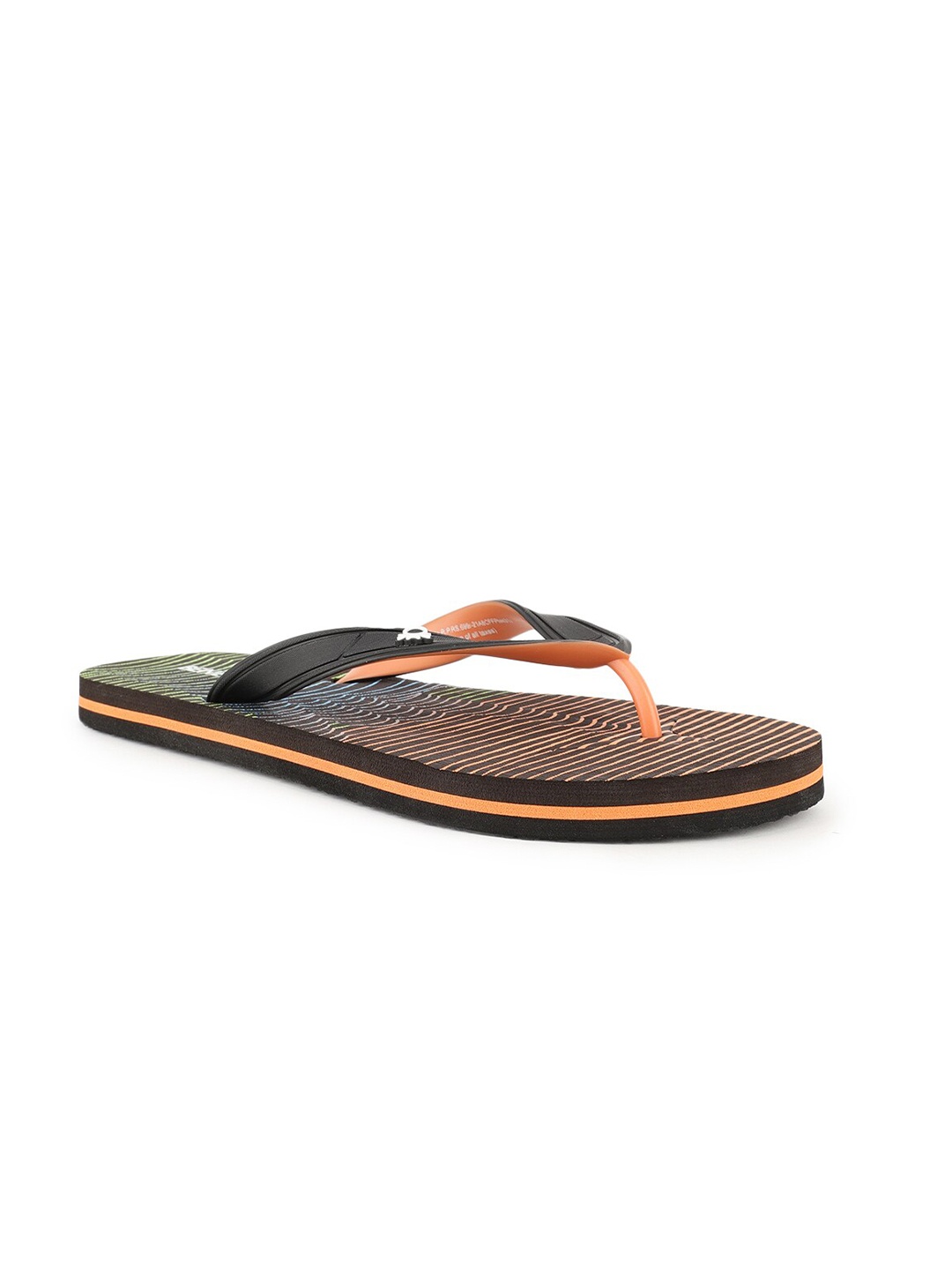 

United Colors of Benetton Men Black & Orange Striped Rubber Thong Flip-Flops