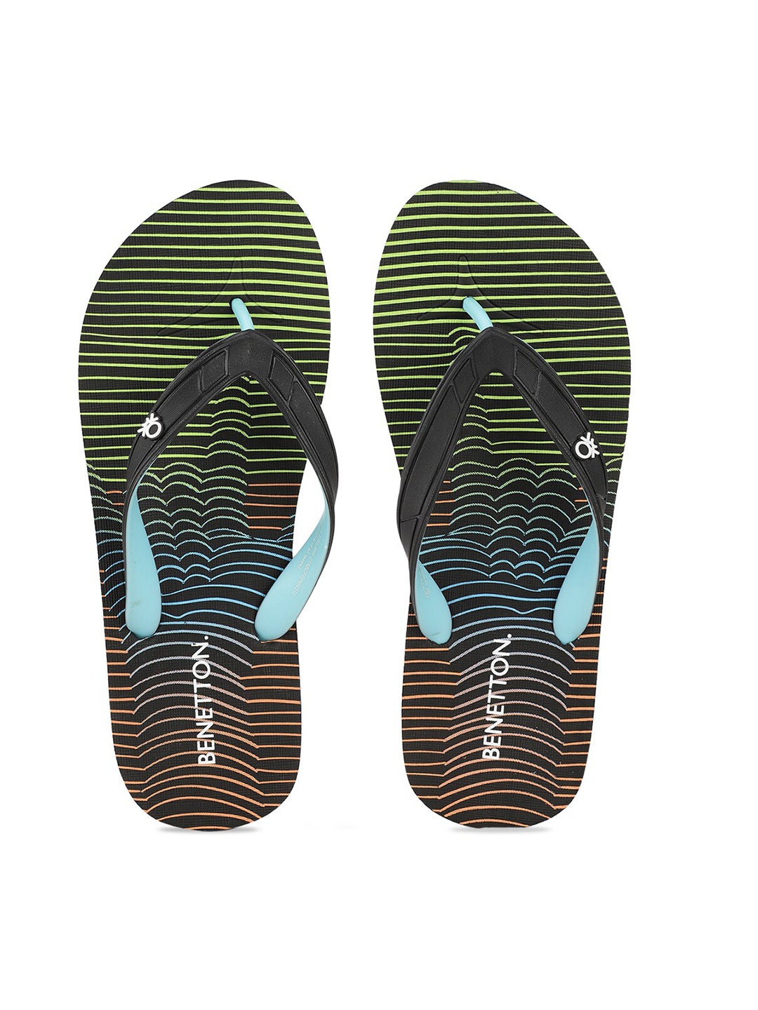 

United Colors of Benetton Men Black & Green Printed Rubber Thong Flip-Flops