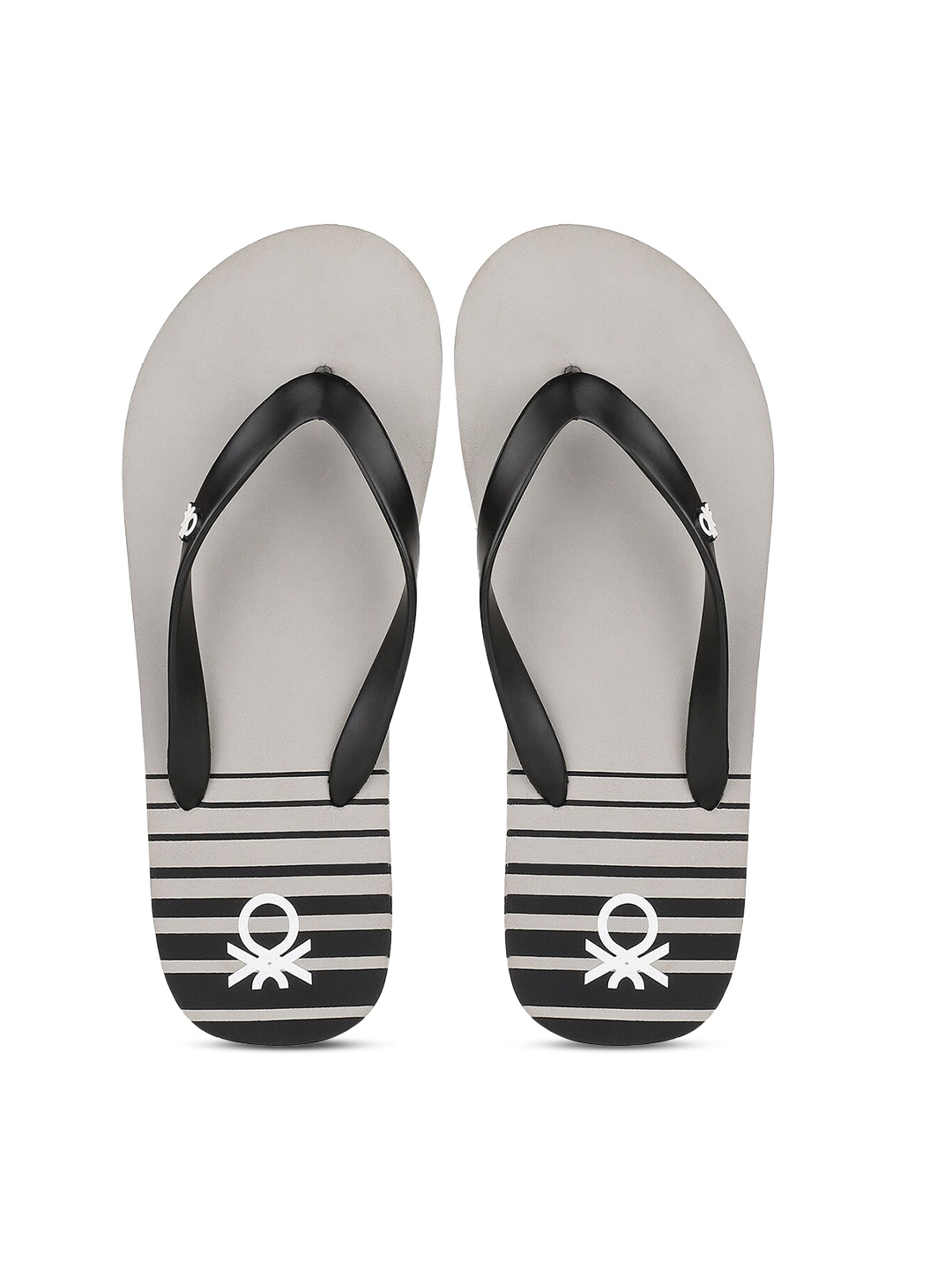 

United Colors of Benetton Men Grey & Black Striped Thong Flip Flops