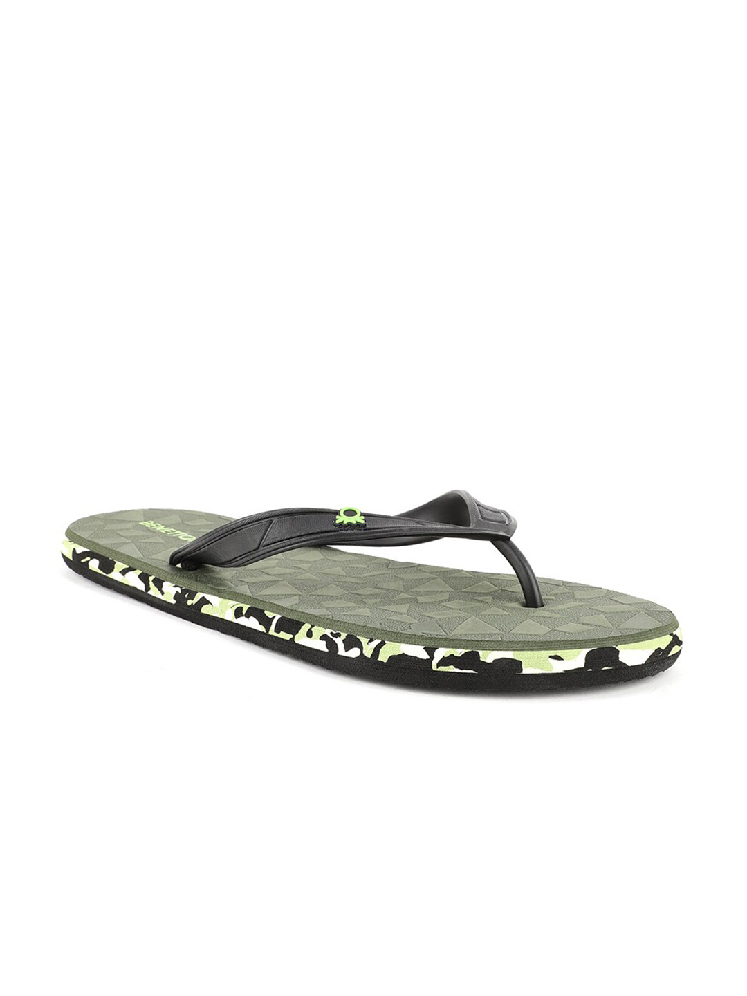 

United Colors of Benetton Men Black & Olive Green Rubber Thong Flip-Flops