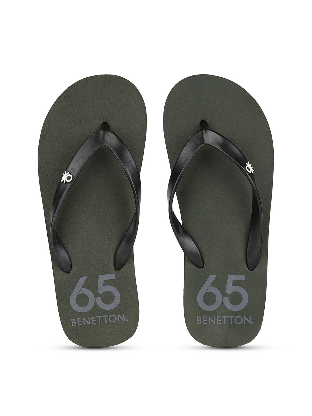

United Colors of Benetton Men Black & Olive Green Printed Rubber Thong Flip-Flops