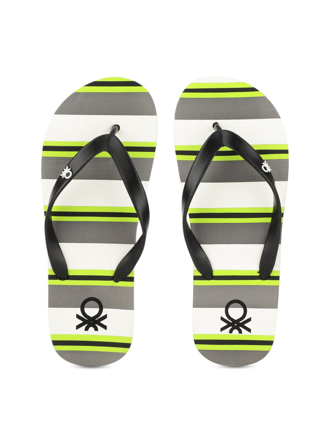 

United Colors of Benetton Men Black & Grey Striped Rubber Thong Flip-Flops