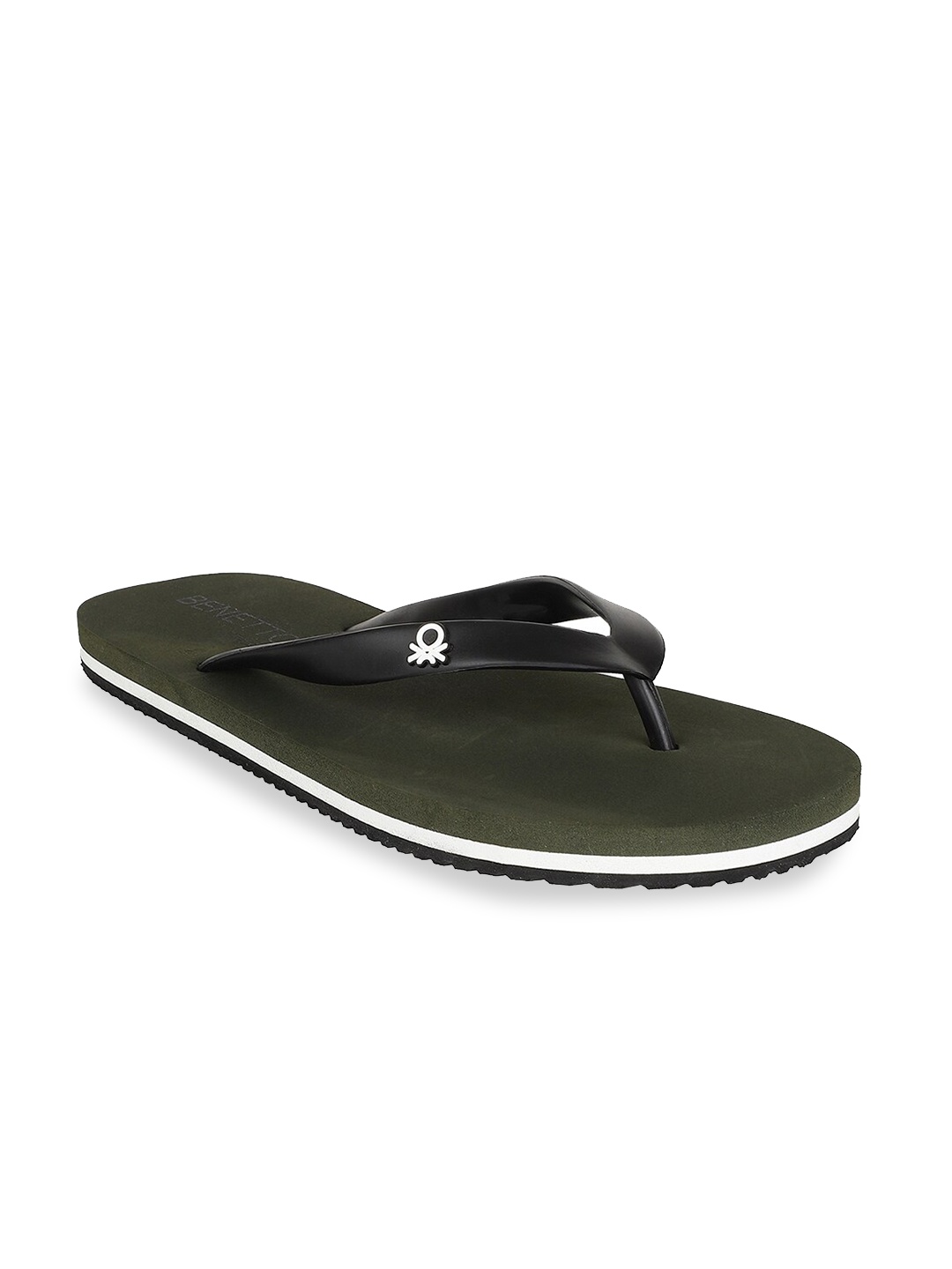 

United Colors of Benetton Men Black & Olive Solid Thong Flip Flops