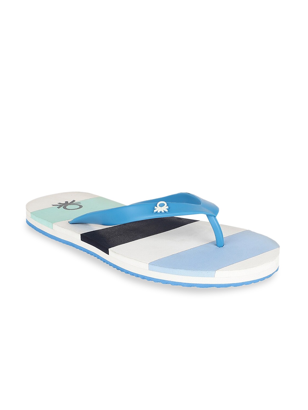 

United Colors of Benetton Men Blue & White Striped Rubber Thong Flip-Flops