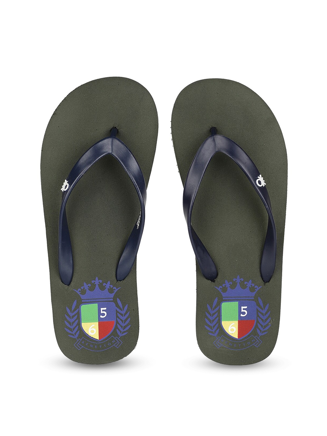 

United Colors of Benetton Men Navy Blue & Olive Printed Rubber Thong Flip-Flops