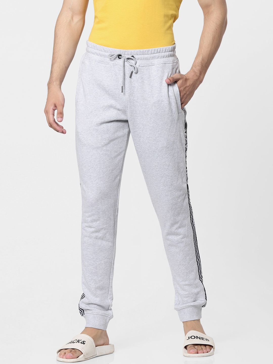 

Jack & Jones Men Grey Solid Relaxed-Fit Pure Cotton Joggers