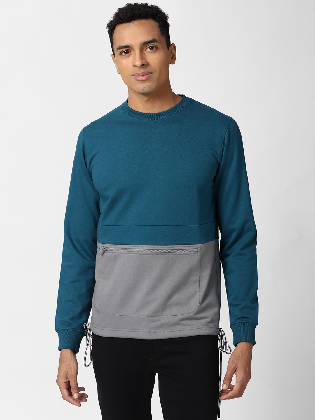 

Peter England Casuals Men Teal Blue & Grey Colourblocked Sweatshirt