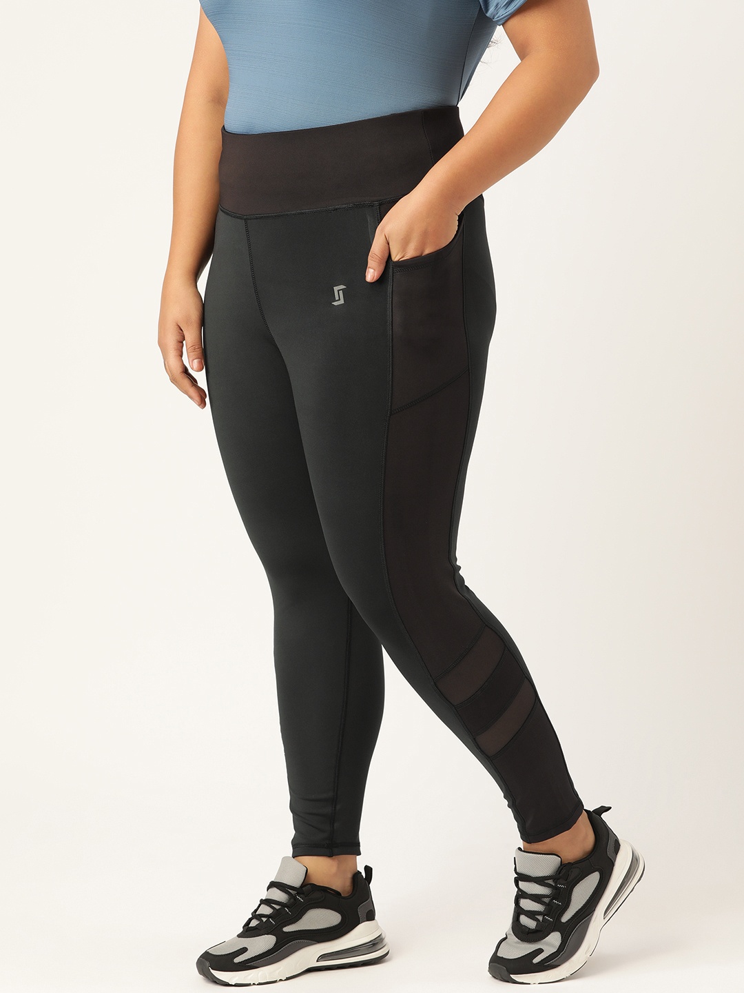 

SPIRIT ANIMAL Women Plus Size Charcoal Grey Solid Side Mesh Legging