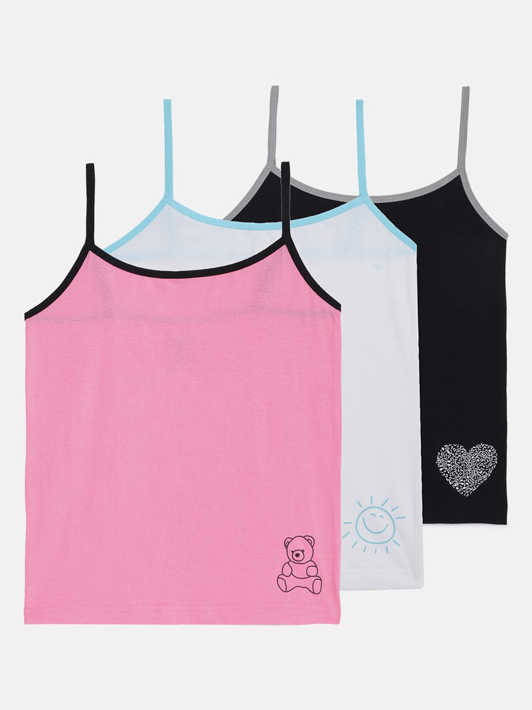 

MTB Girls Pack Of 3 Solid Camisoles, Black