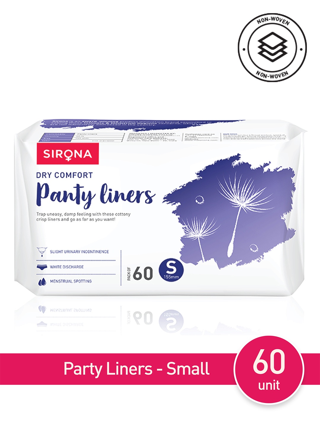 

Sirona Ultra-Thin Premium Regular Flow Panty Liners 60 Counts - Small, White