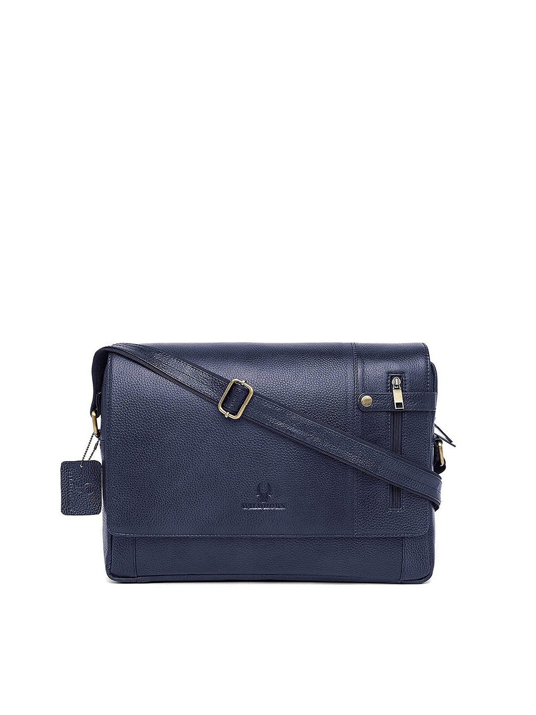 

WildHorn Men Blue Solid Genuine Leather Messenger Bag