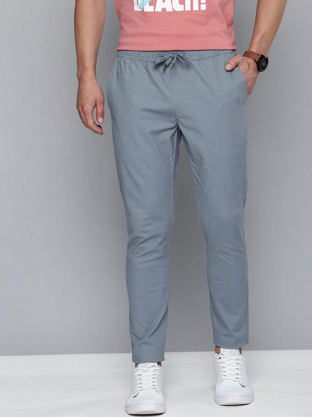 

Mast & Harbour Men Grey Solid Slim Fit Trousers
