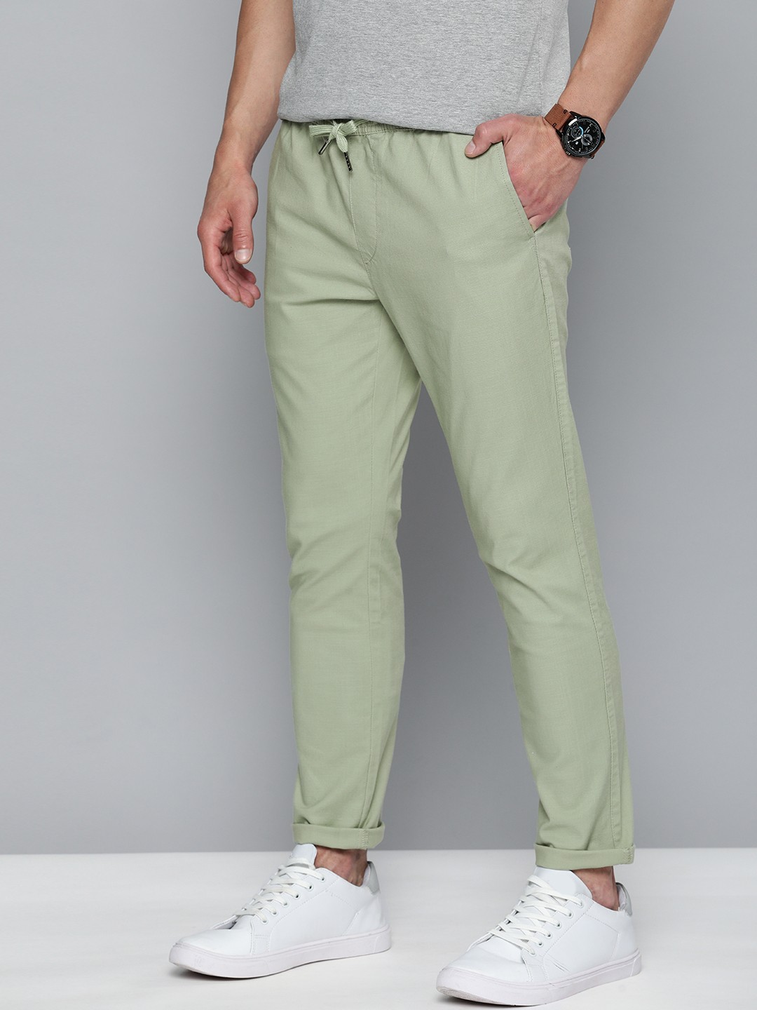 

Mast & Harbour Men Green Slim Fit Trousers