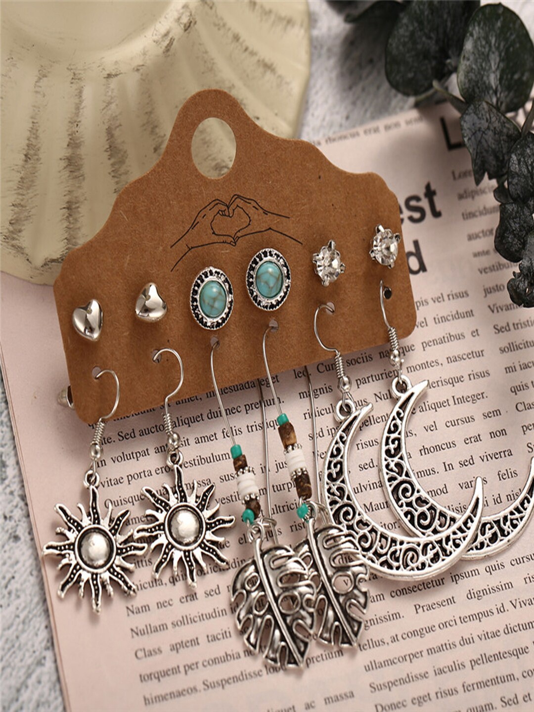 

Shining Diva Fashion Set Of 3 Silver-Toned Contemporary Drop Earrings