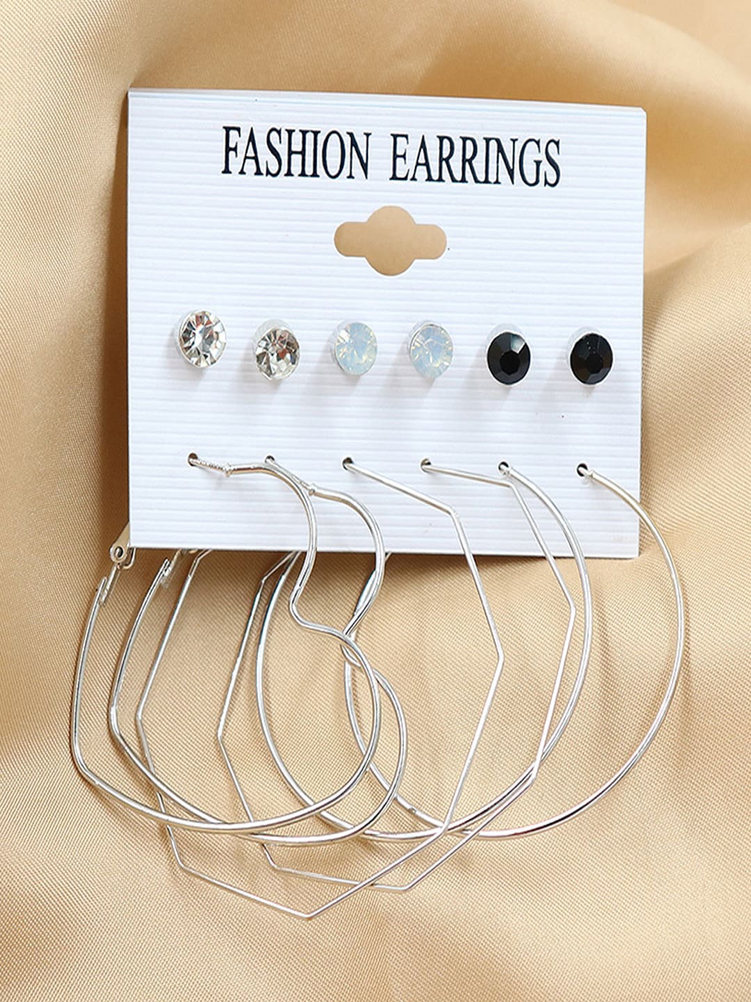 

Shining Diva Fashion Combo Set Of 6 Silver-Toned Hoop and Stud Earrings