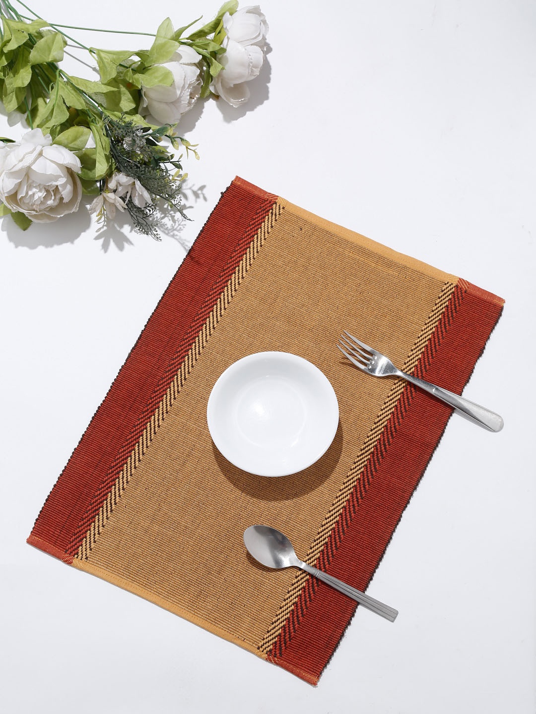 

Fabindia Set Of 6 Beige & Red Solid Woven-Design Cotton Table Placemats