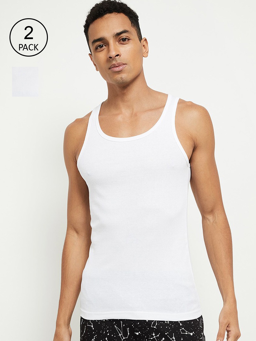 

max Men Pack Of 2 White Solid Pure Cotton Basic Innerwear Vests