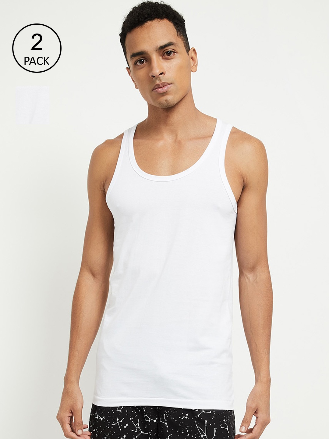 

max Men Pack Of 2 Solid Pure Cotton Innerwear Vests, White