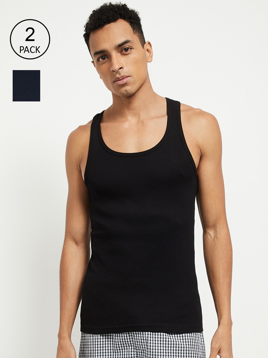 

max Men Pack of 2 Black Solid Innerwear Vests NOOSNRBVBKABLACK-BLACK