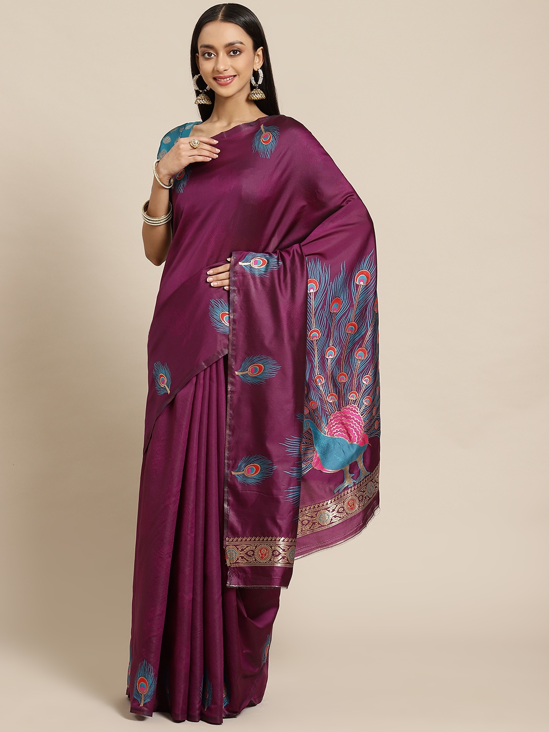 SARIYA Purple Silk Blend Banarasi Saree