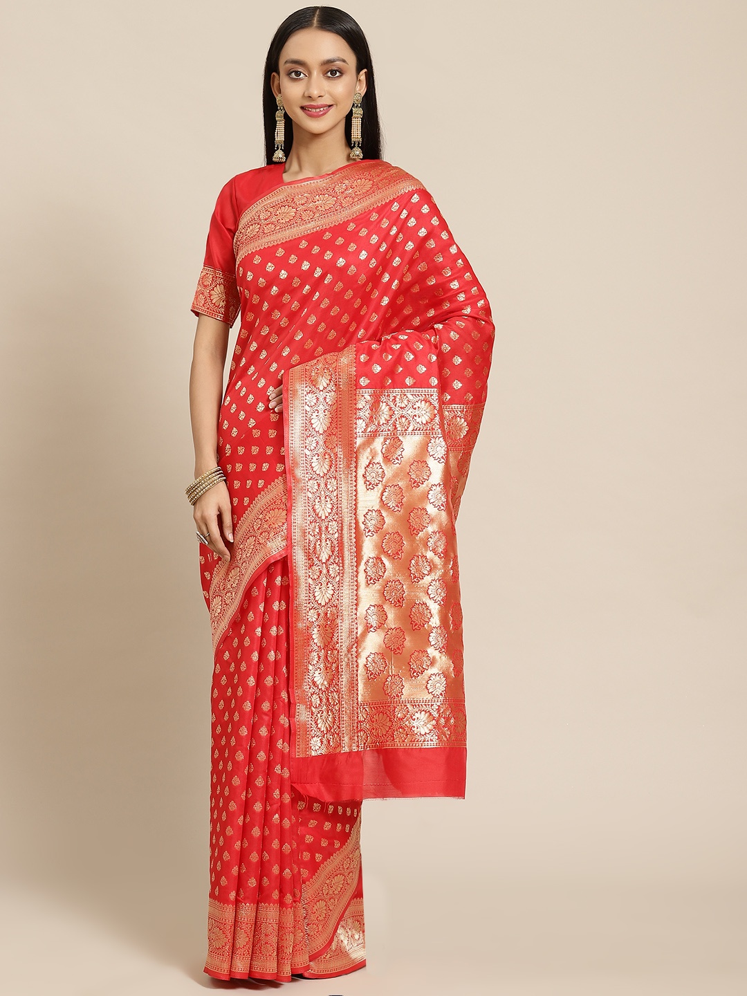 

SARIYA Red Woven Design Silk Blend Banarasi Saree