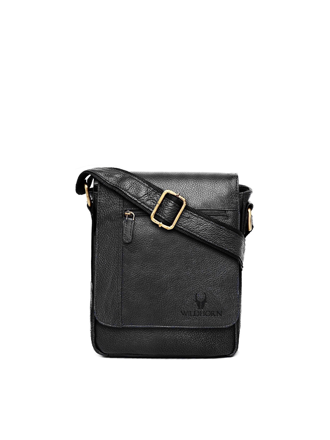 

WildHorn Men Black Textured Messenger Bag