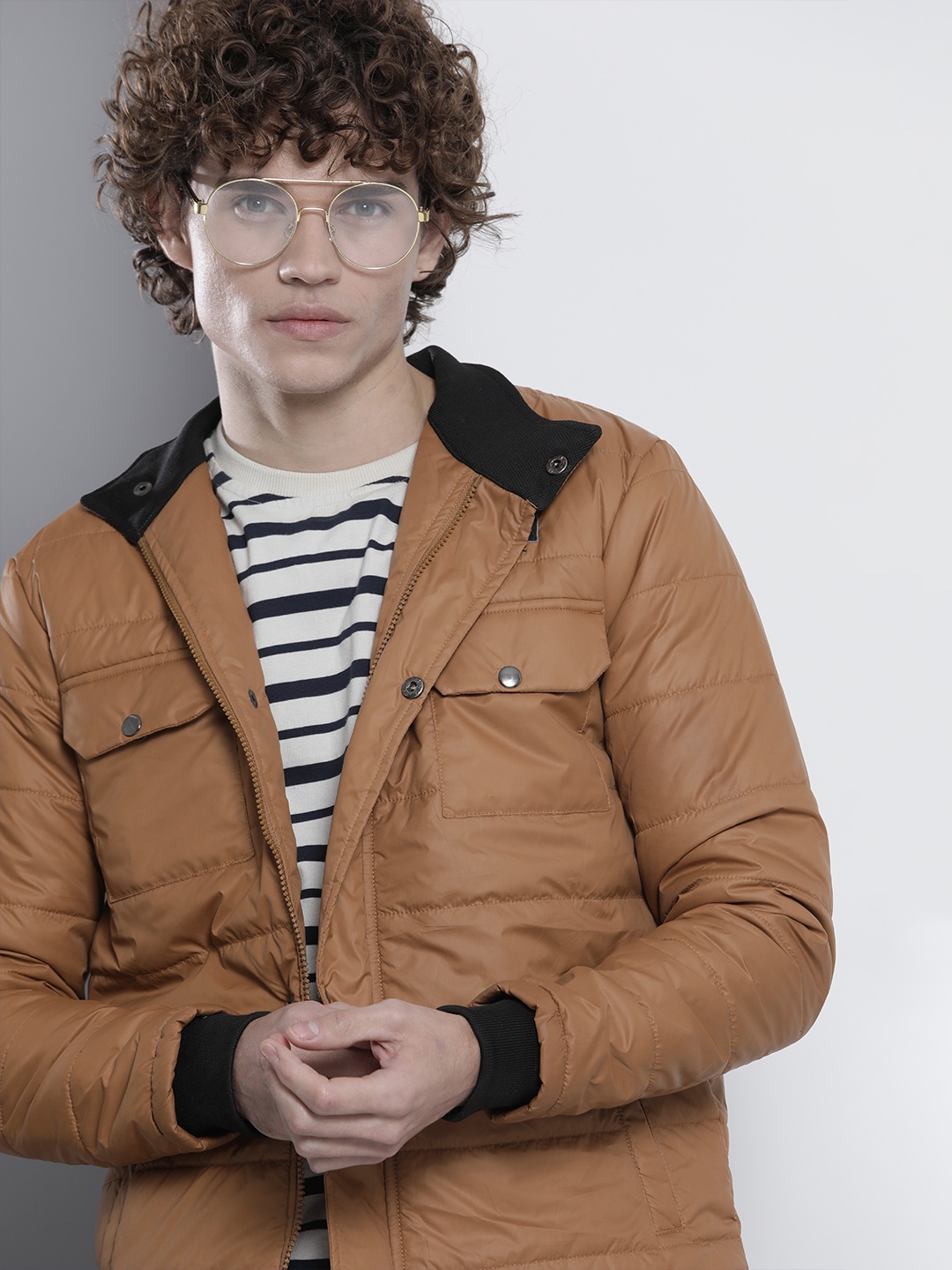 

The Indian Garage Co Men Zip-Front Puffer Jacket with Flap-Button Pockets, Brown