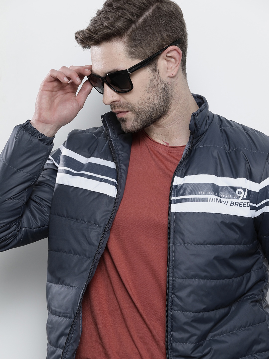 

The Indian Garage Co Men Zip-Front Slim Fit Bomber Jacket, Navy blue