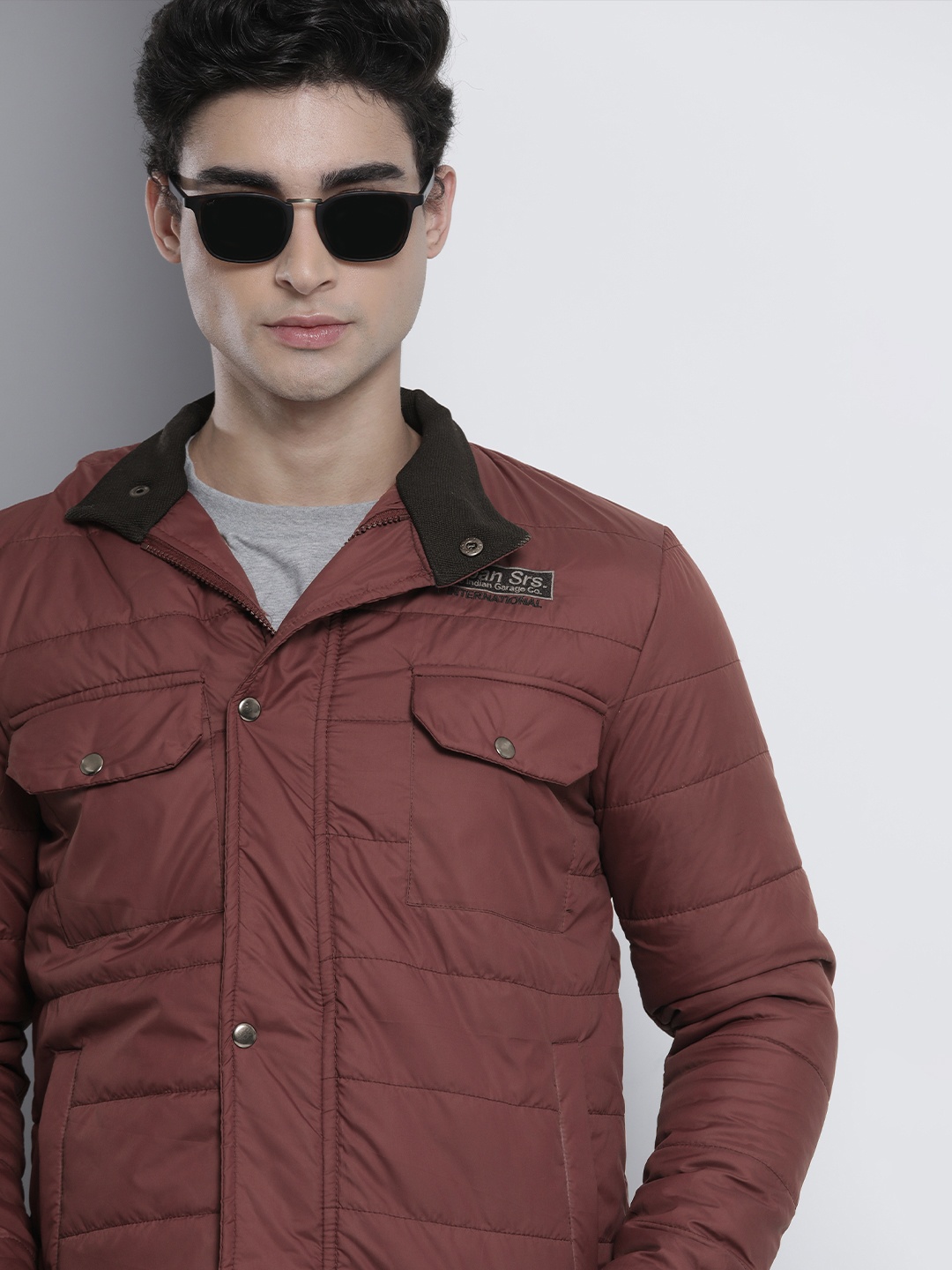 

The Indian Garage Co Men Zip-Front Puffer Jacket with Flap-Button Pockets, Rust