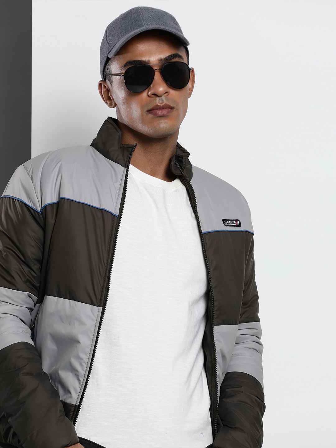 

The Indian Garage Co Men Colourblock Slim Fit Bomber Jacket, Grey