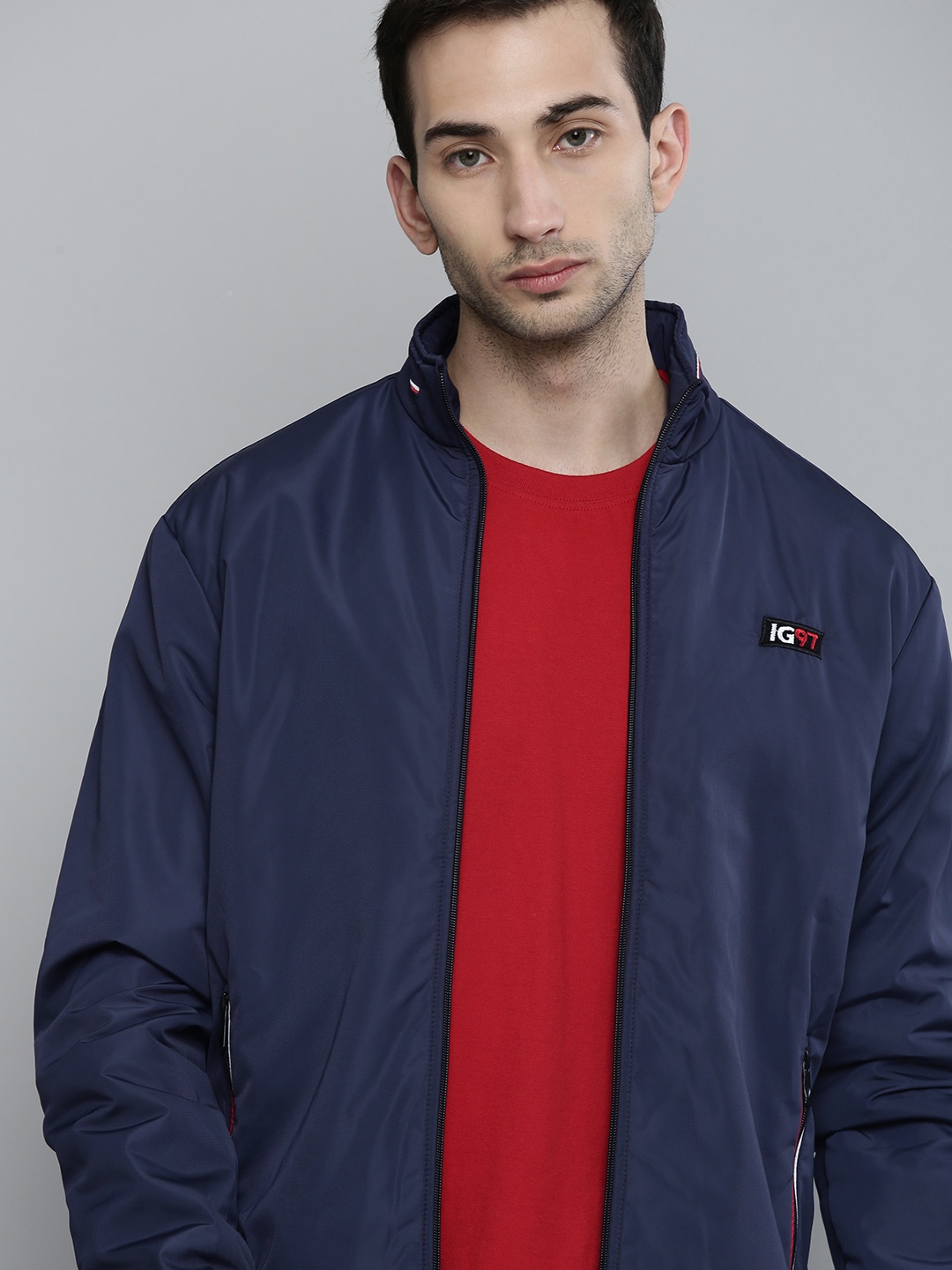 

The Indian Garage Co Men Zip-Front Slim Fit Bomber Jacket, Blue