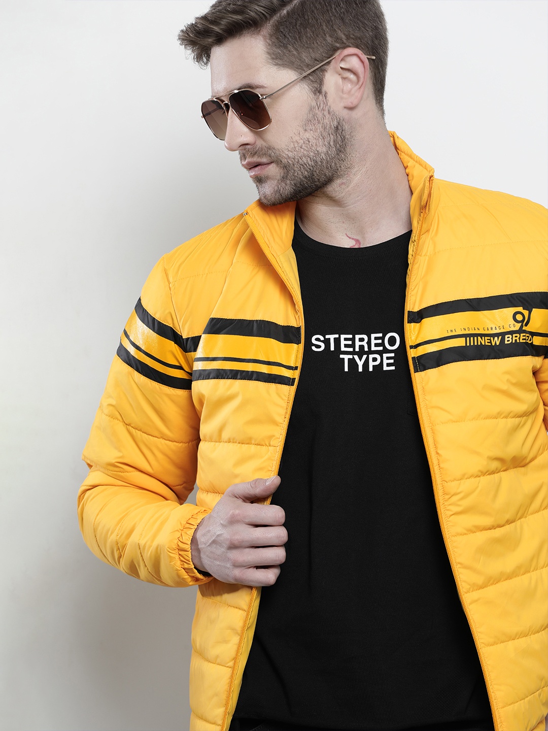 

The Indian Garage Co Men Zip-Front Slim Fit Bomber Jacket, Yellow