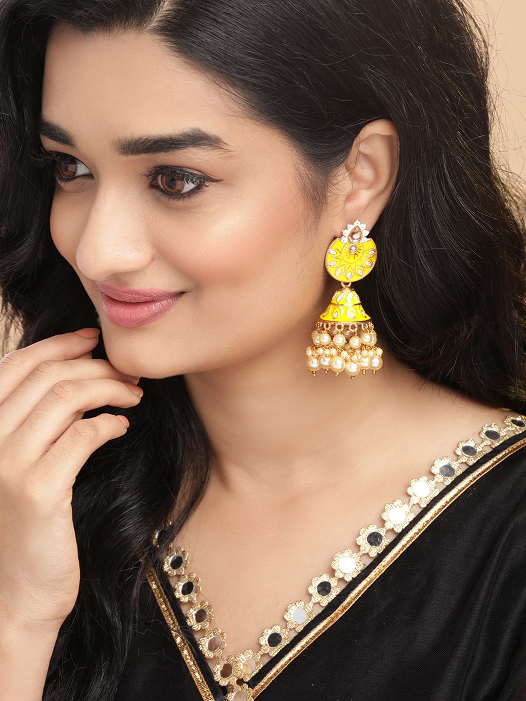 

Rubans Gold Plated Gold-Toned Jhumkas Earrings