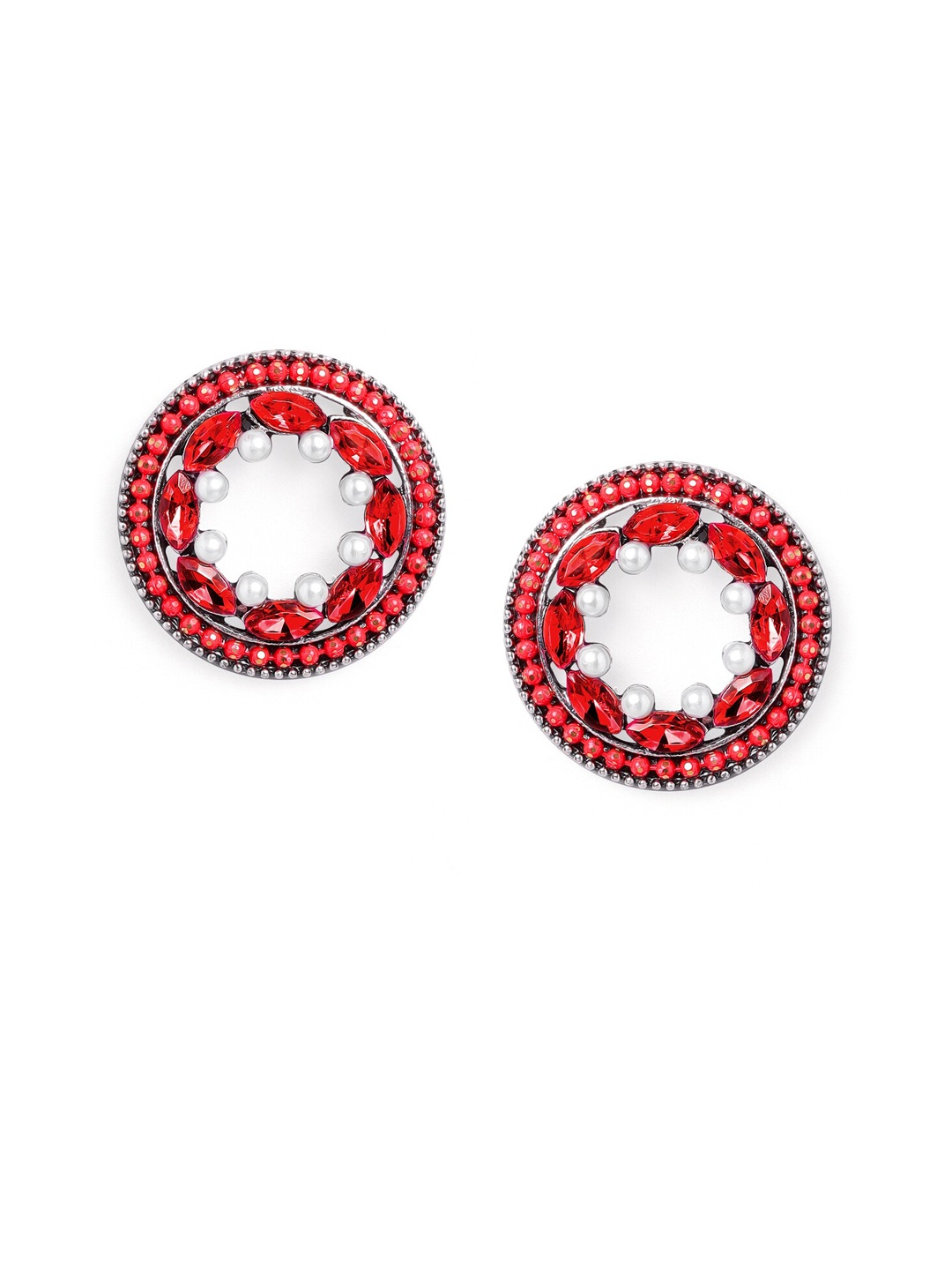 

Rubans Silver-Plated Red & White Circular Studs