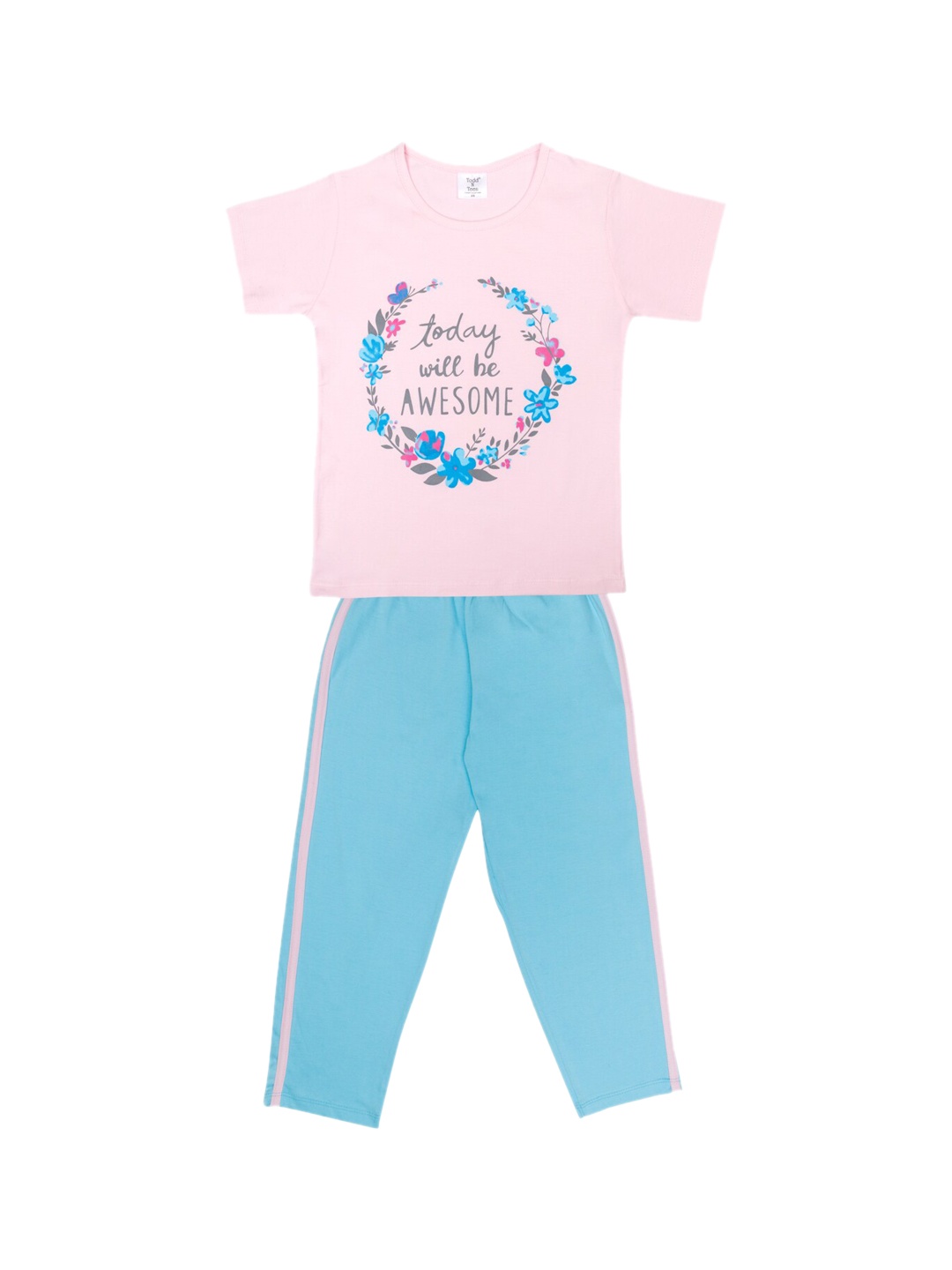

Todd N Teen Girls Pink & Blue Printed Night suit