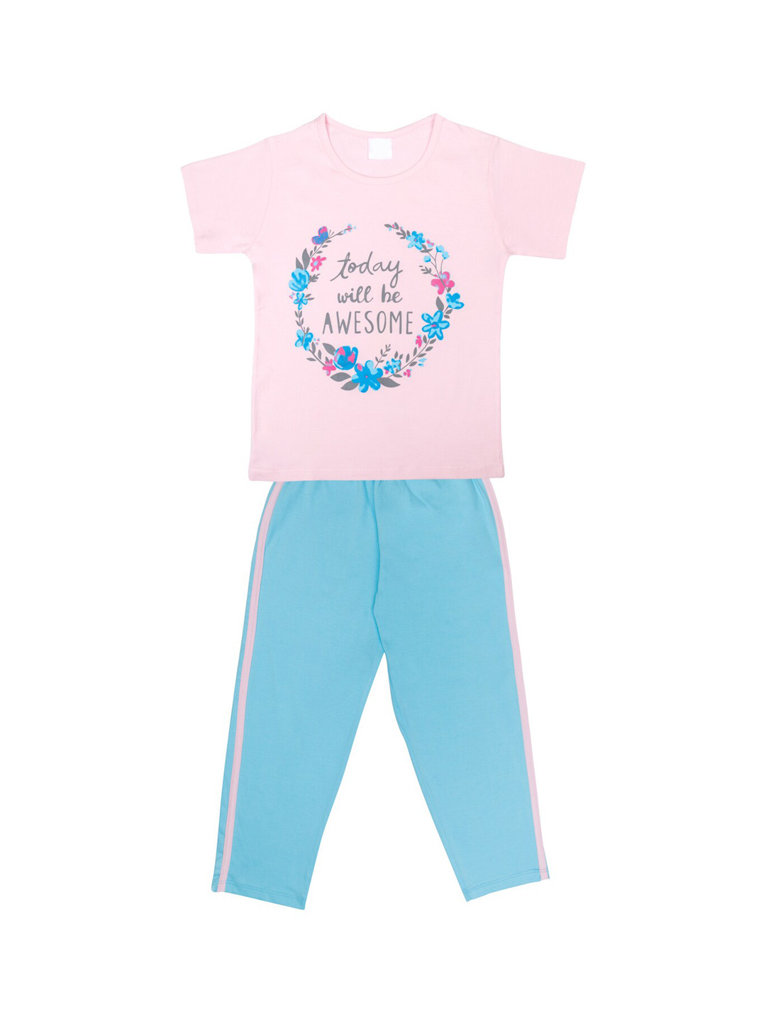 

Todd N Teen Girls Pink & Blue Printed Night Suit