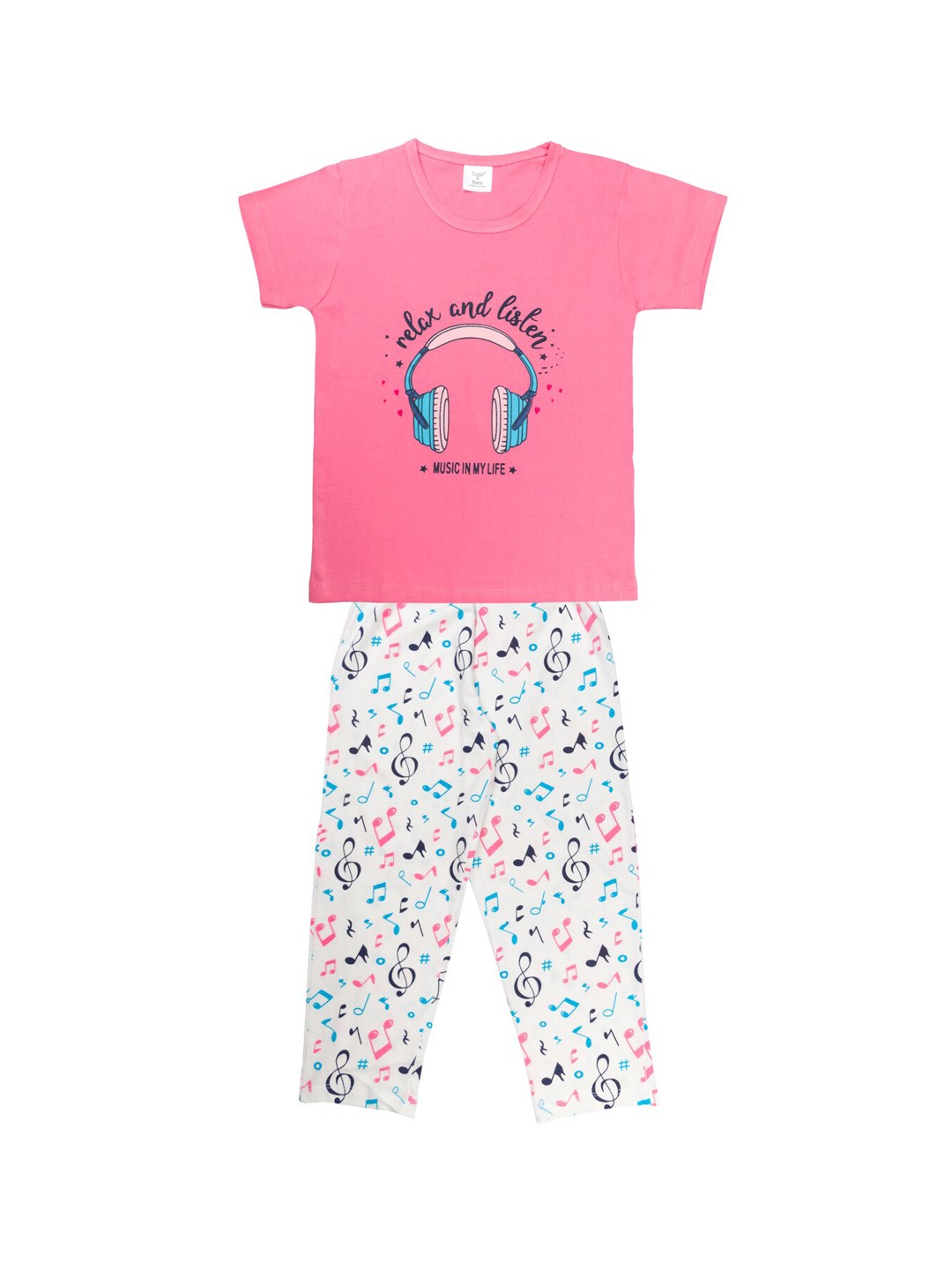 

Todd N Teen Girls Pink & White Printed T-Shirt & Pyjama Night suit
