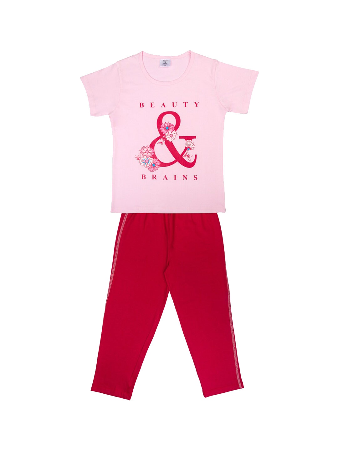 

Todd N Teen Girls Pink & Red Graphic Printed Pure Cotton Night Suit