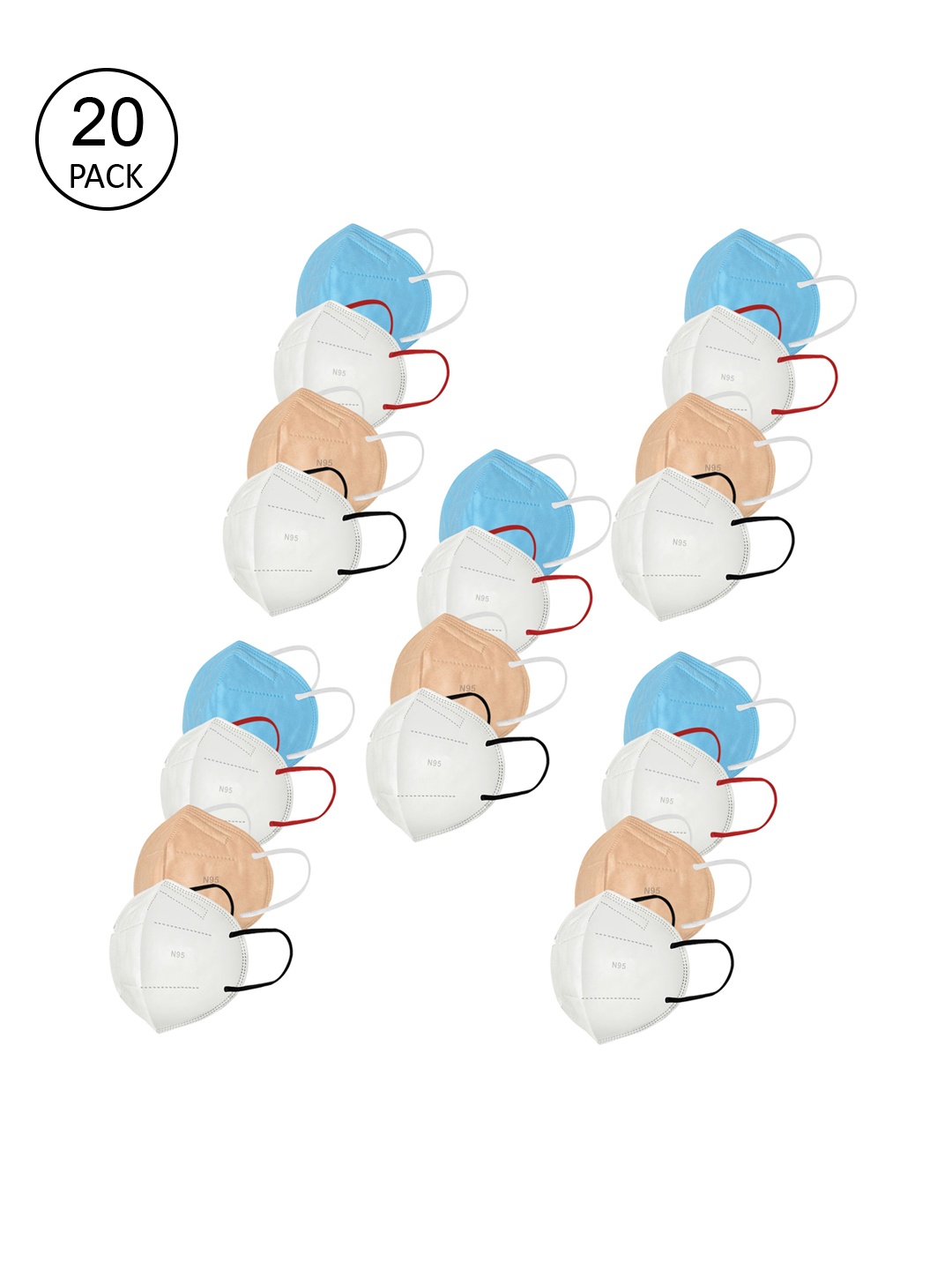 

LOIS CARON Unisex Pack Of 20 Solid 5-Ply Reusable N95 Masks, White
