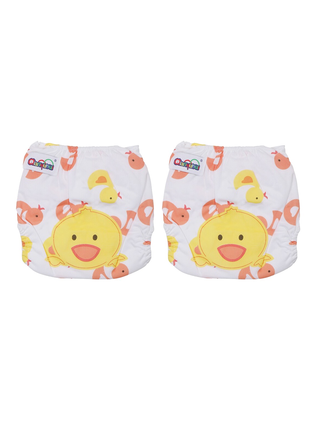 

POKORY Infant Kids Pack Of 2 White & Yellow Printed Reusable Diaper Pants
