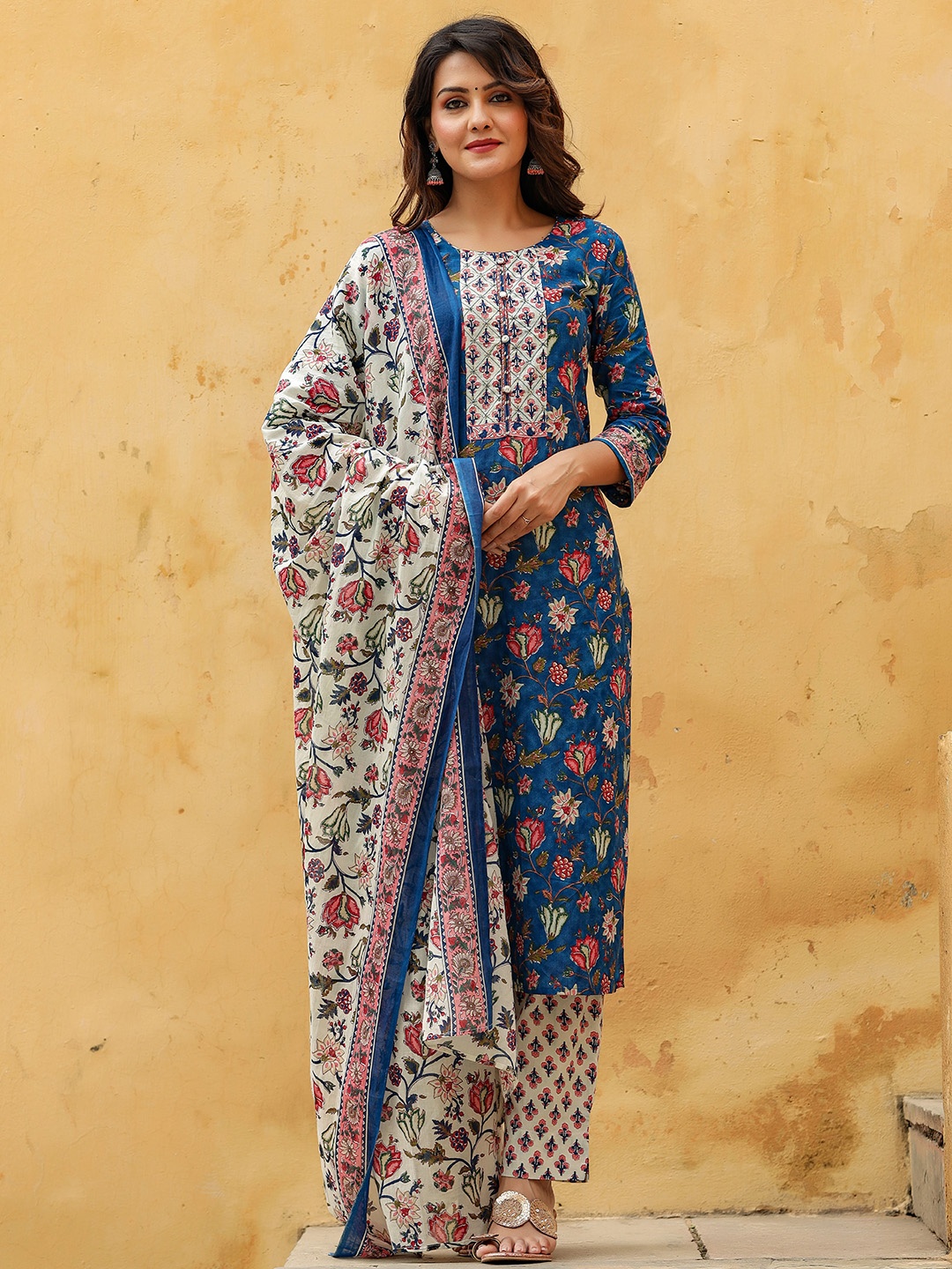 

AHIKA Women Ethnic Motifs Print Kurta with Trousers & Dupatta, Blue