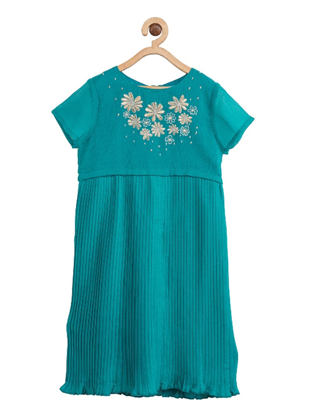 

Miyo Girls Teal Embroidered A-Line Dress